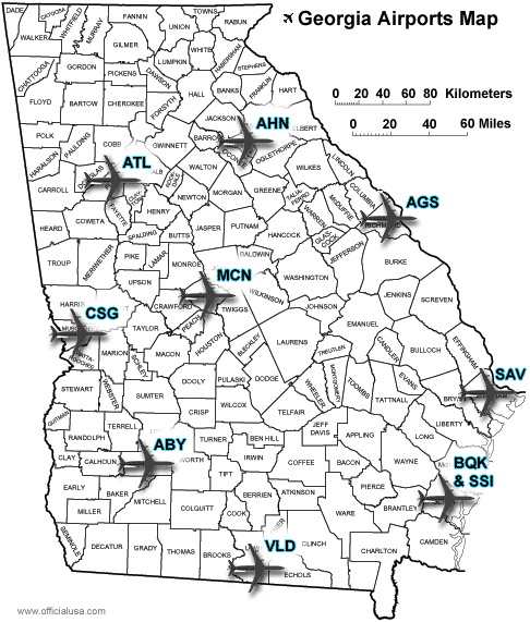 georgia airports map, airport locations